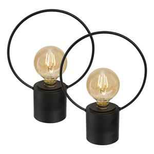 Grundig LED lamp - 2x - zwart - metaal - zonder snoer - H27.5 - vintage - tafellamp/nachtlamp -