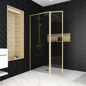 Aurlane Douchewand Met Draaibaar Paneel 80+40x200 Cm | Afwerking In Geborsteld Goud | Golden Edge