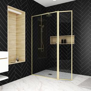 Aurlane Douchewand Met Draaibaar Paneel 100+40x200 Cm | Afwerking In Geborsteld Goud | Golden Edge