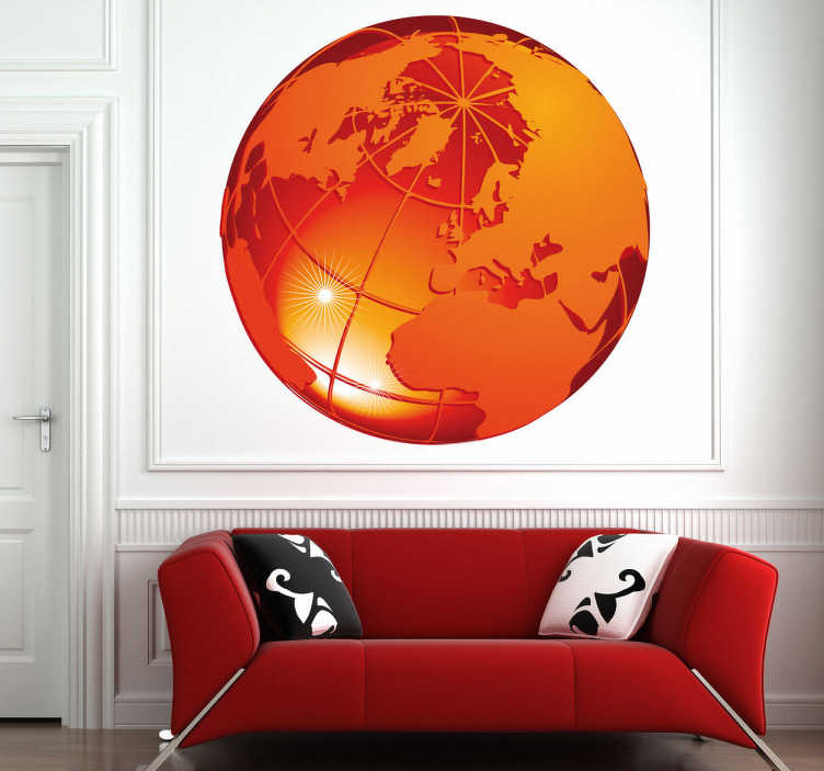 Tenstickers Sticker wereld bol oranje Noordelijk halfrond