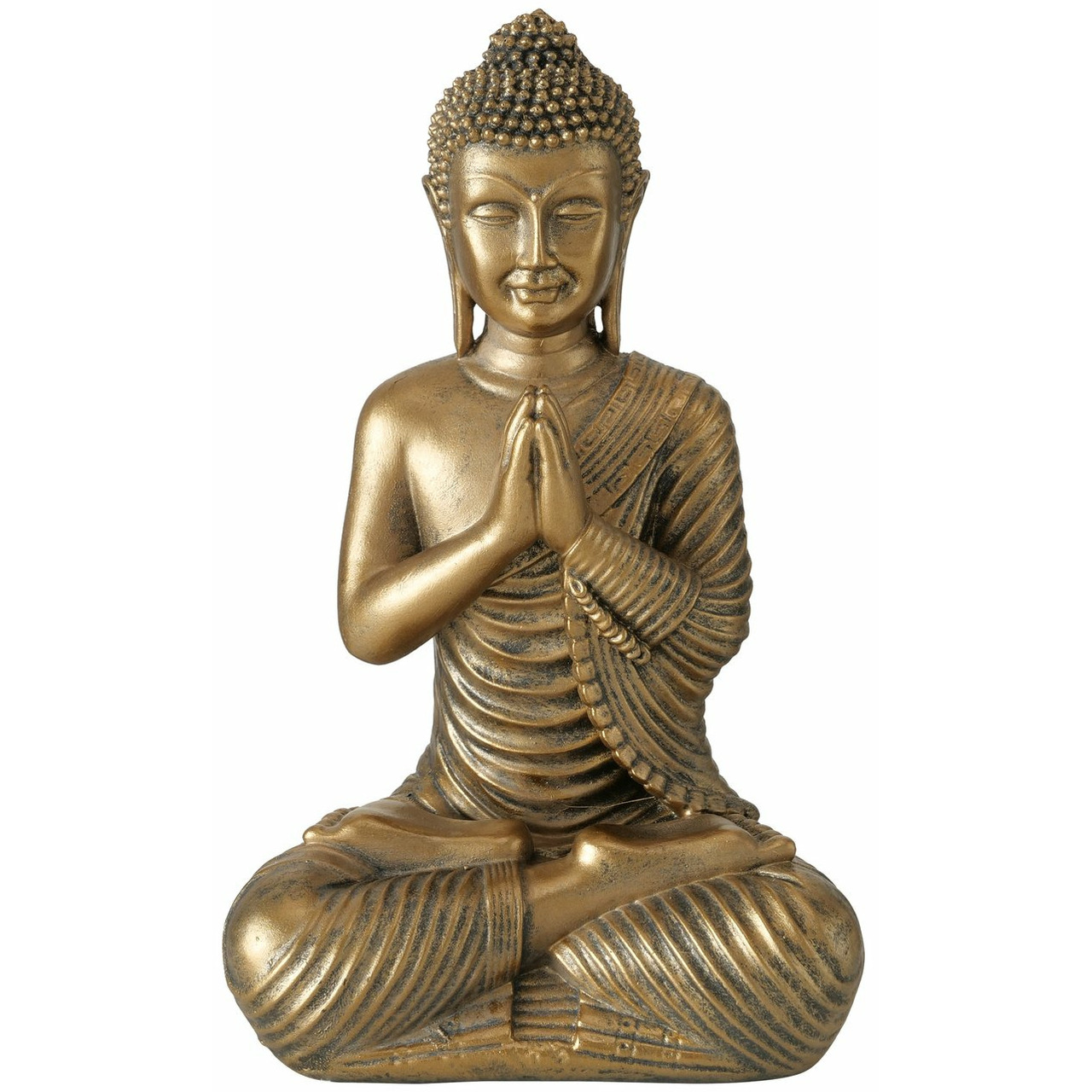 Deco by Boltze Boeddha beeld Briosa - kunststeen - antiek goud - 12 x 9 x 20 cm - gevouwen handen -