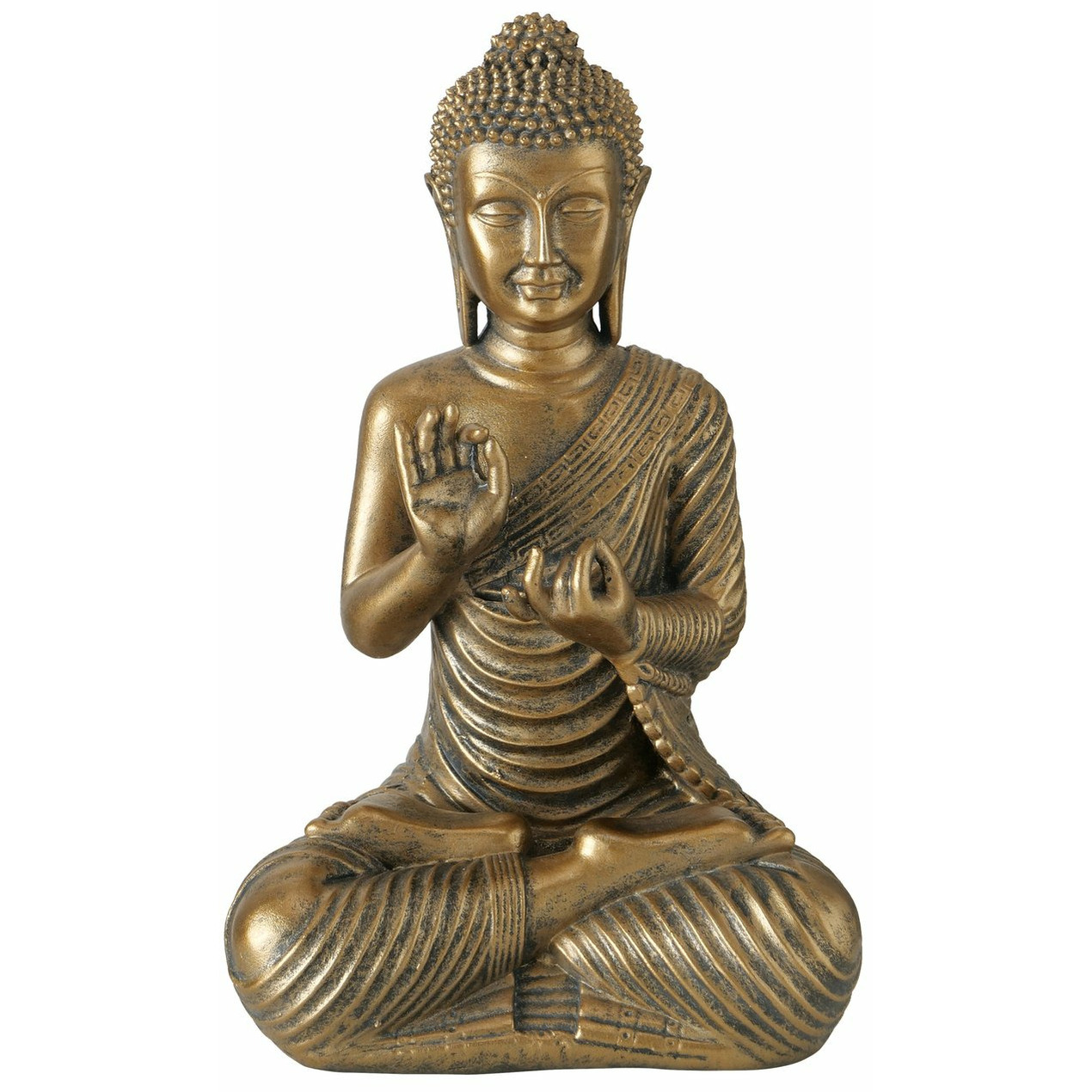 Deco by Boltze Boeddha beeld Briosa - kunststeen - antiek goud - 12 x 9 x 20 cm - open handen -