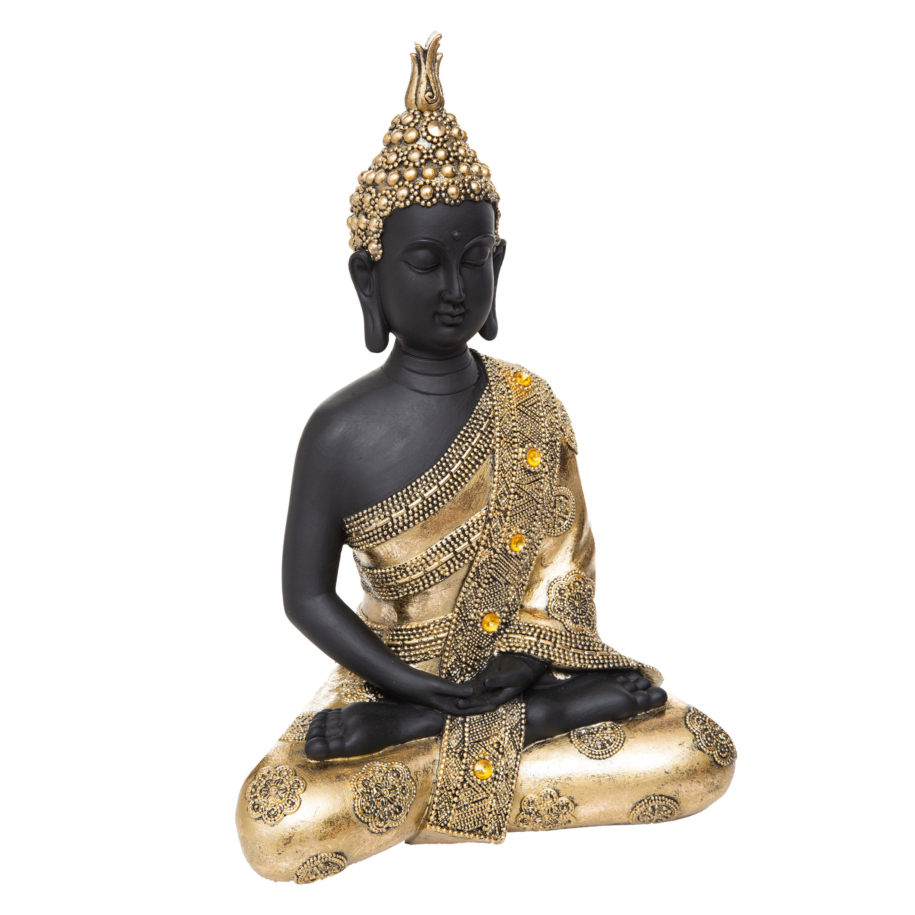 Atmosphera Boeddha beeld zittend - binnen/buiten - polyresin - goud/zwart - cm -