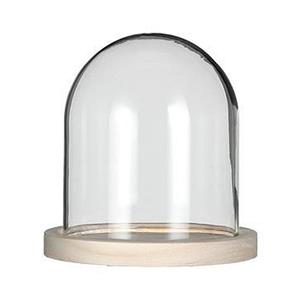 Decoratie stolp - glas - houten plateau - D12 x H13 cm -