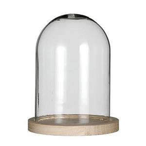 Decoratie stolp - glas - houten plateau - D12 x H16 cm -
