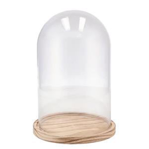 DK Design Decoratie stolp - glas - houten bruin plateau - D12 x H16 cm -