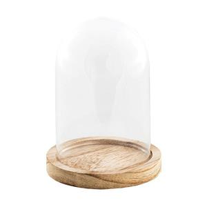 Chaks Decoratie stolp - glas - houten plateau - D14 x H21 cm -