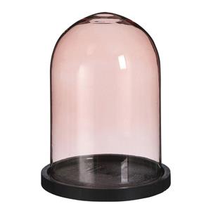 Mica Decorations stolp - roze glas - houten zwart plateau - D17 x H23 cm -