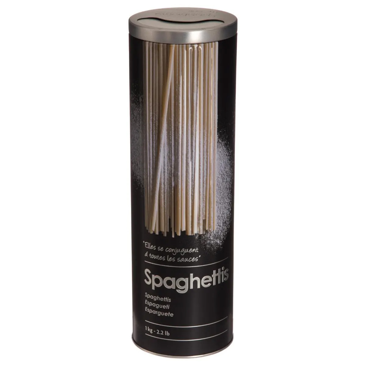 5five Spaghettidoos - zwart - metaal - relief - Luxe voorraadpot/voorraadbus -