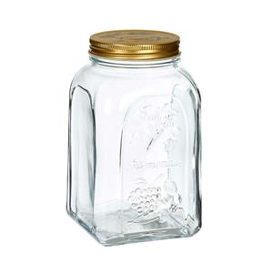 Pasabahce Voorraadpot/bewaarpot Square - glas - 1,5L - transparant/goud - D10 x H19 cm - voedsel bewaren -