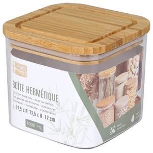 Bambou & Co keuken voorraadpot - 1L - glas/bamboe - met luchtdichte deksel -