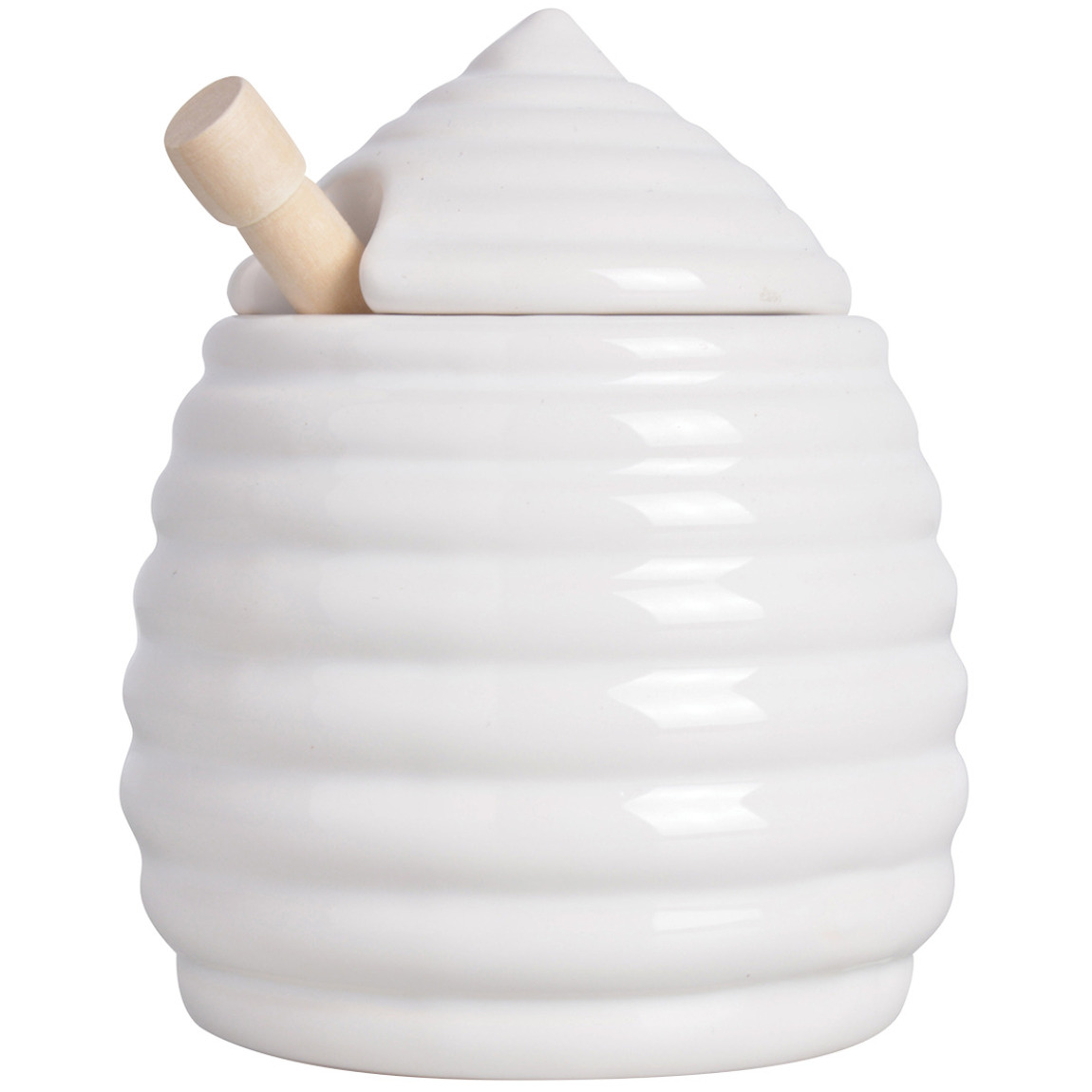 Esschert Design Honingpot incl lepel - wit - keramiek/hout - 400 ml -