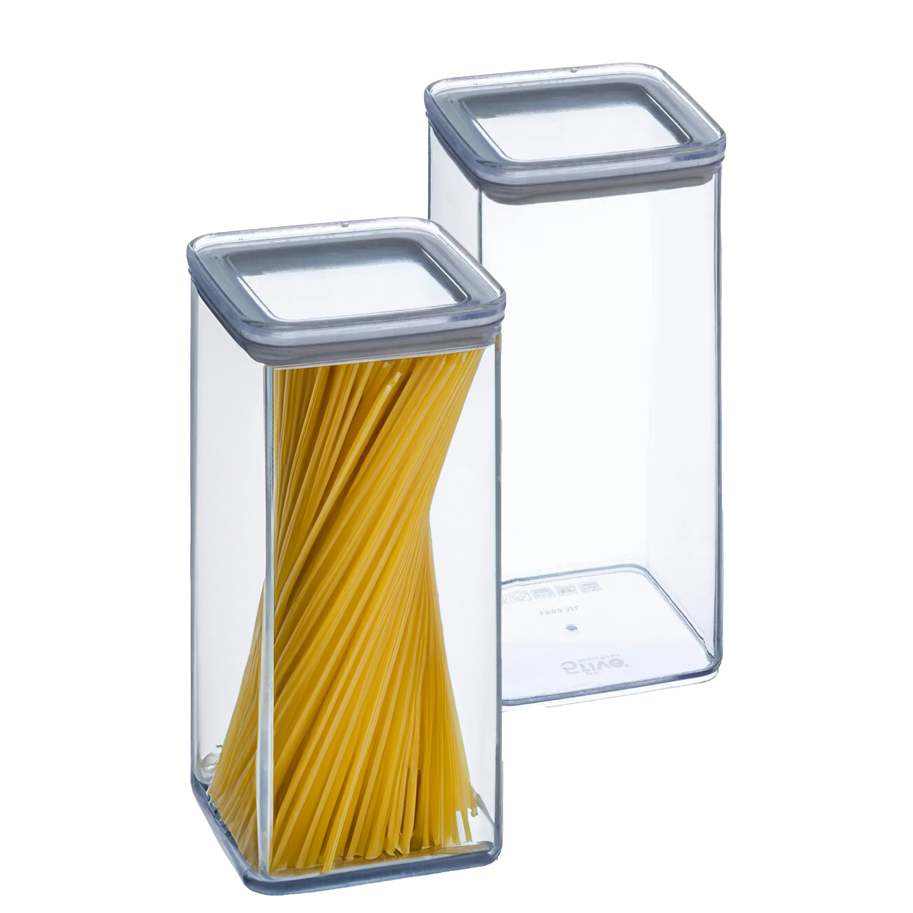 5five Voorraadpot - 2x - keuken/voedsel - kunststof - 1500 ml - luchtdichte deksel - transparant -