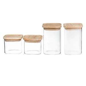 5five Set van 4 voorraadbussen/voorraadpotten 0,5L - 1L glas met houten deksel -