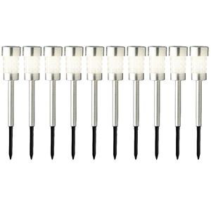 Lumineo 10x stuks solar prikspots/tuinspots - rvs - H26 cm - warm wit -