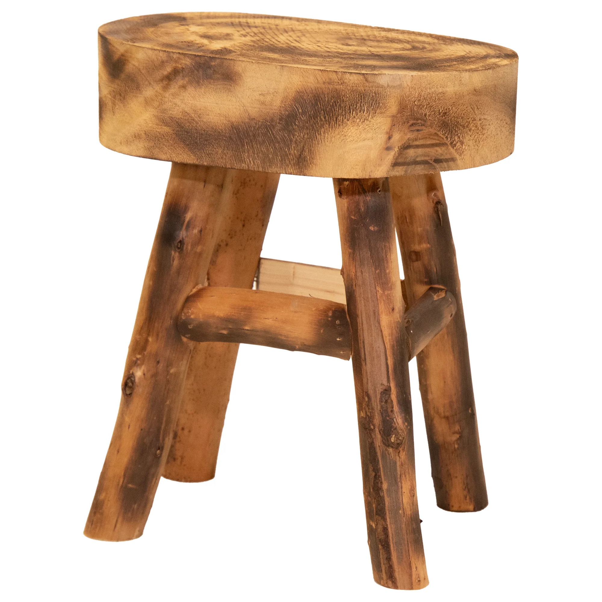 Mega Collections Zit krukje/bijzet stoel - teak hout - lichtbruin - D29 x H35 cm -