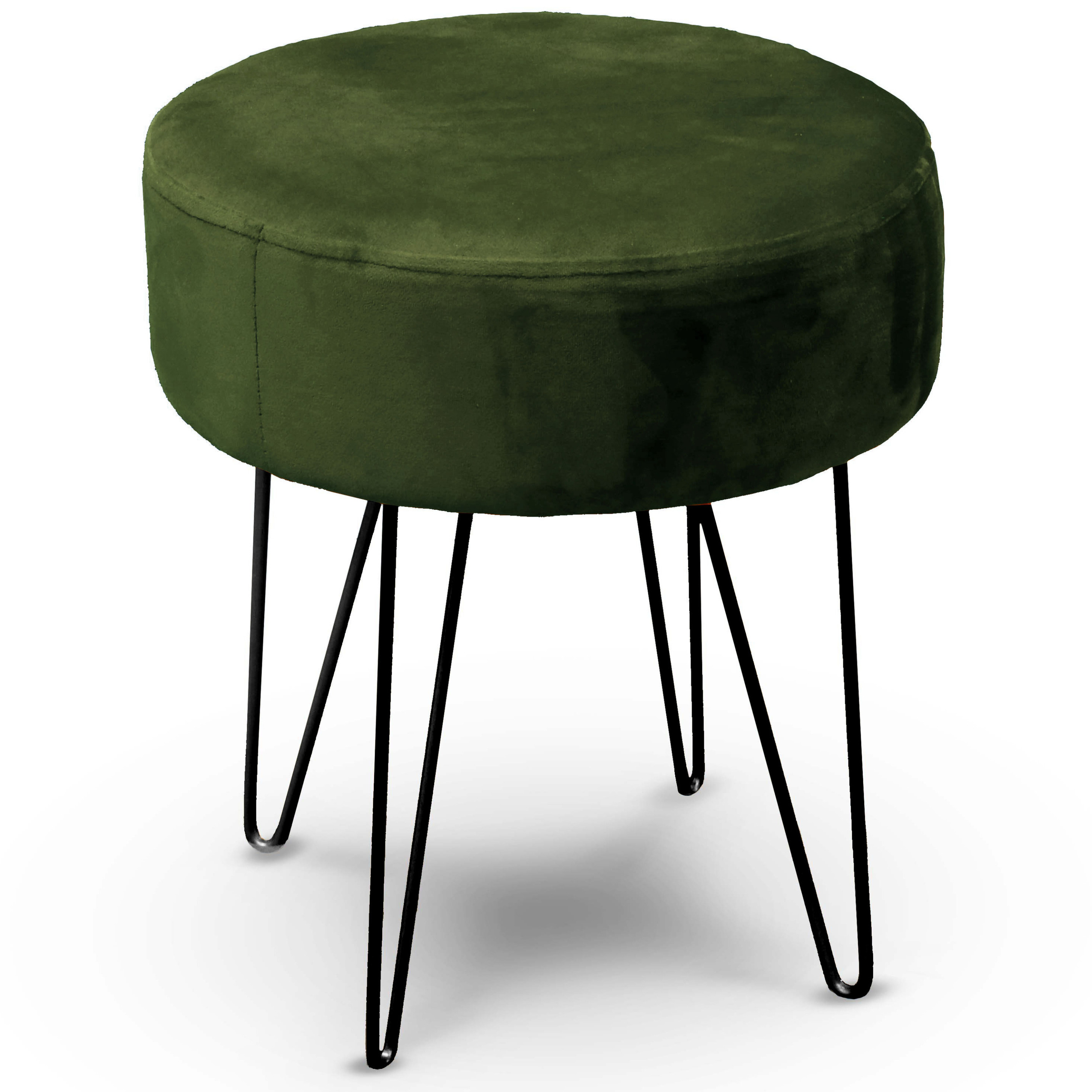 Unique Living Velvet kruk Davy - groen - metaal/stof - D35 x H40 cm - bijzet stoeltjes -