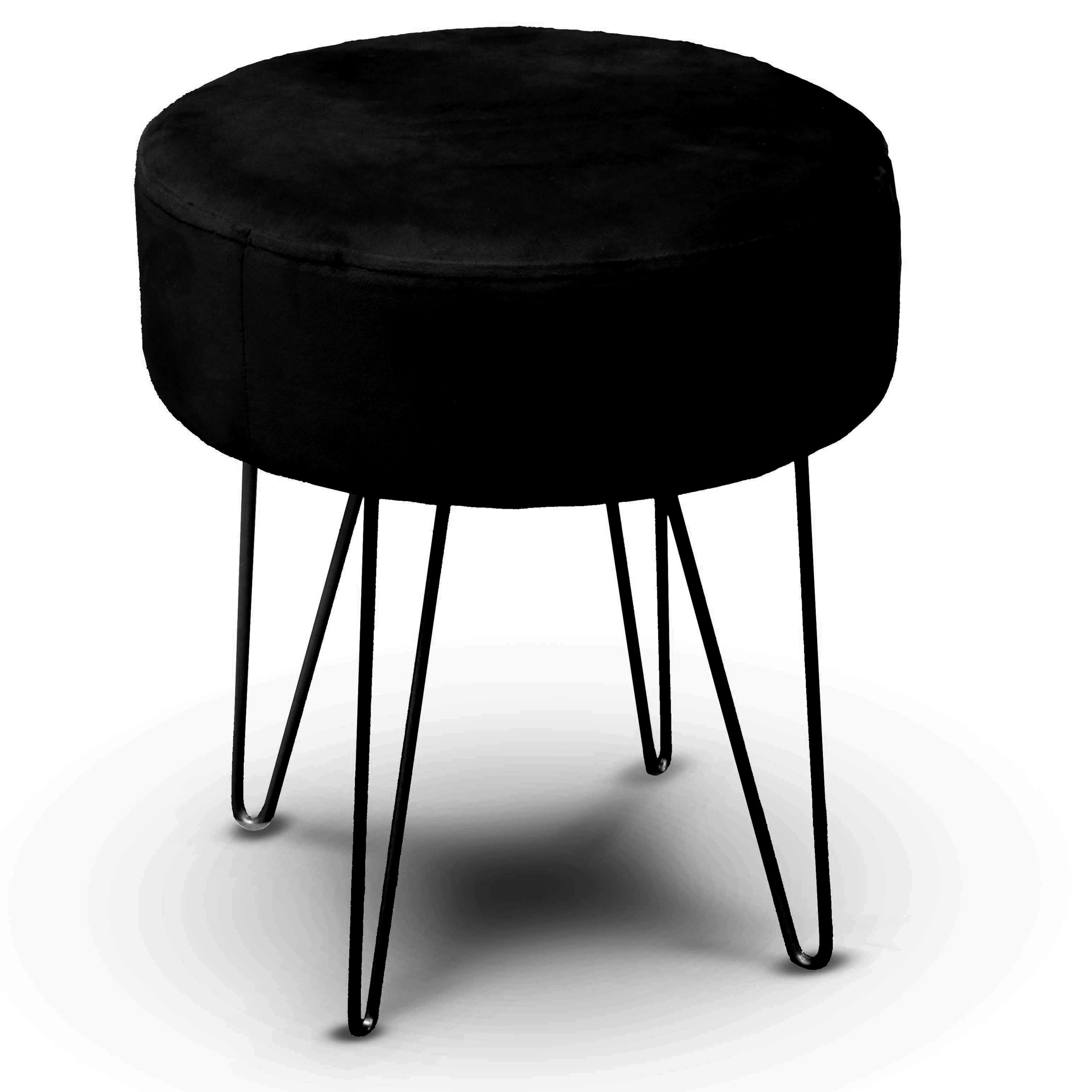 Unique Living Velvet kruk Davy - zwart - metaal/stof - D35 x H40 cm - bijzet stoeltjes -