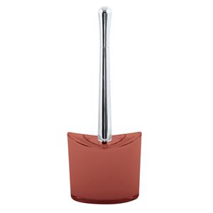 MSV Toiletborstel in houder/wc-borstel Aveiro - PS kunststof/rvs - terracotta/zilver - x 14 cm -