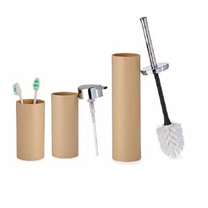 Berilo Badkamer set Toiletborstel/zeeppompje/beker beige kunststof -