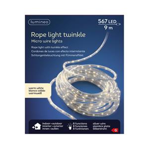 Lumineo Lichtslang/slangverlichting warm wit 9 meter met twinkel effect 567 lampjes -