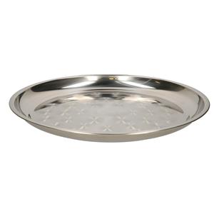 B-Home serveerschaal/dienblad - plat - rond - zilver - rvs - dia 30 cm - voedsel serveren -