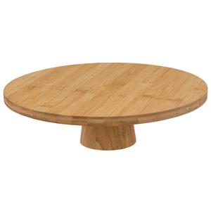 5five taart/gebak serveerschaal - plat - rond - bamboe hout - 28 x 8 cm - presentatie schaal -