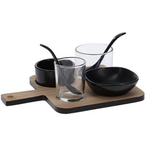 Excellent Houseware Serveerplank met 4 schaaltjes - 2 lepeltjes - glas - porselein -