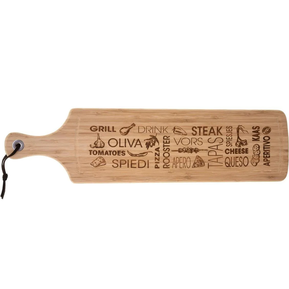 Secret de Gourmet Tapas serveerplank met handvat rechthoek 59 x 15 cm van bamboe hout -