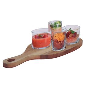 Excellent Houseware Serveerplank acacia met 4x luxe hapjes/saus/tapas glazen schaaltjes -