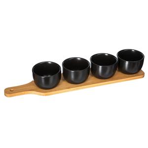 5five Serveerplank/borrelplank hapjes/saus/tapas - aardewerk - zwart - incl. 4x schaaltjes -