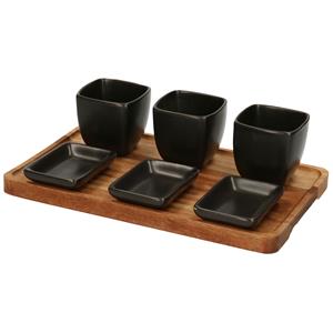 Excellent Houseware Serveerplank acacia hout met 3 hapjes/saus/tapas schaaltjes 25 x 16 cm -