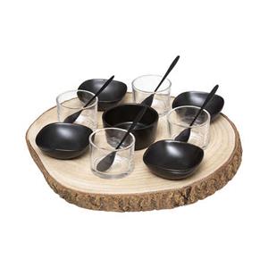 Secret de Gourmet Serveerplank/amuse/aperitief hapjes - hout/keramiek - zwart - voor 4x personen - 14-delig -