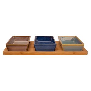 Cosy & Trendy Serveerplank bamboe 31 x 15 cm met 3x luxe hapjes/saus/tapas schaaltjes -