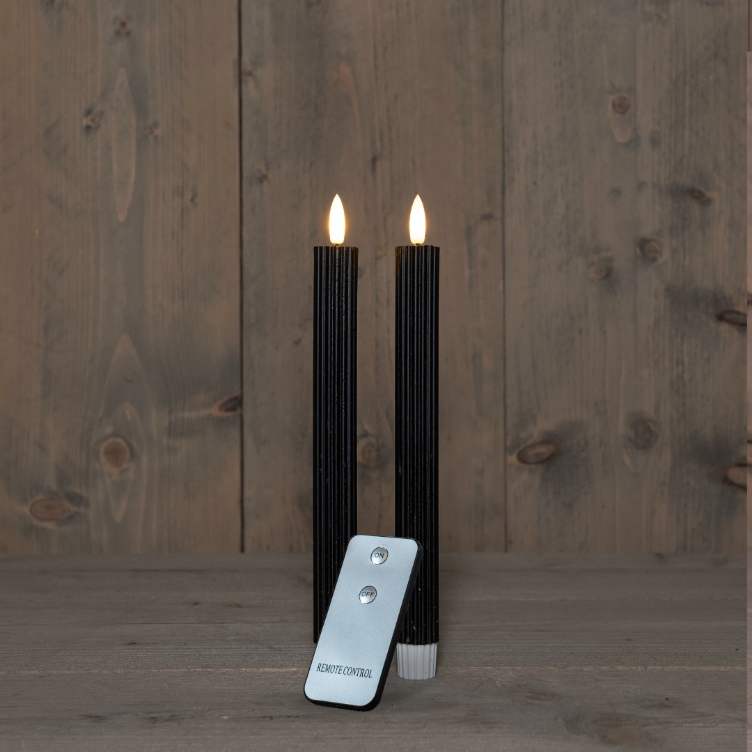 Anna's Collection B.O. 2Pcs 3D Wick Black Ribbel Taper Candle 23 cm Rustic Wax - 