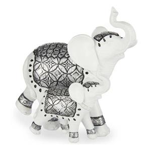 Giftdecor Olifant met jong dierenbeeldje/woondecoratie wit 21 x 11 cm -