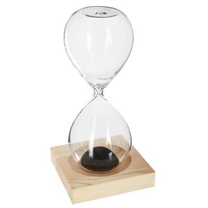 Atmosphera Zandloper cilinder - decoratie of tijdsmeting - 1 minuten zwart zand - H15 cm - glas/hout -