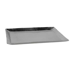 Merkloos Kaarsen plateau met rand en reliefwerk - rechthoek - metaal - zilver - 25 x 35 cm -