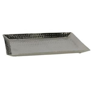 Merkloos Kaarsen plateau met rand en reliefwerk - rechthoek - metaal - zilver - 30.5 x 17.5 cm -