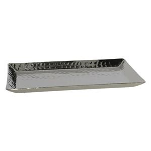 Merkloos Kaarsen plateau met rand en reliefwerk - rechthoek - metaal - zilver - x 22.5 cm -