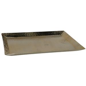 Merkloos Kaarsen plateau met rand en reliefwerk - rechthoek - metaal - goud - 35 x 25 cm -