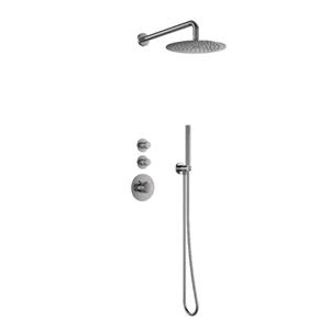 Sanilux Doucheset Inbouw Deluxe  Giles Met Box Thermostaat Douchekop 25 cm Rond Geribbelde Knop Gunmetal