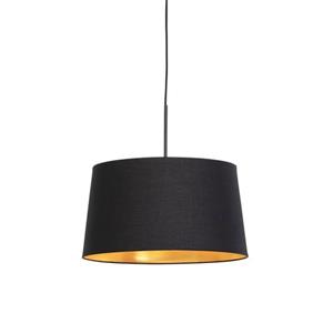 qazqa Hängelampe mit Baumwollschirm schwarz mit Gold 40 cm - Combi - Schwarz