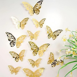 Light in the box 12 stuks gouden vlinderdecoraties - 3D-muurkunst voor feesten, knutselen en babyborrels - eenvoudig aan te brengen stickers voor een mooi en elegant decor