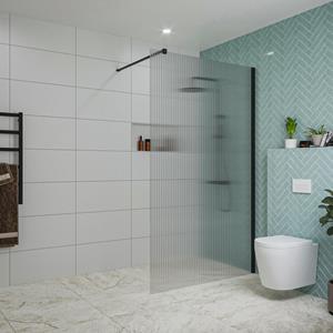 Fortifura Galeria inloopdouche - 120x200cm - ribbelglas - wandarm - mat zwart SW797953/SW797905