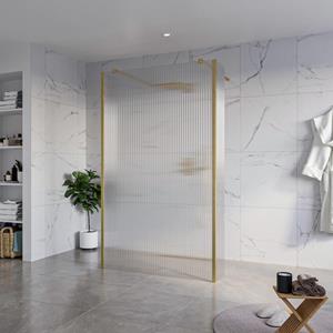 Fortifura Galeria Vrijstaande Inloopdouche - 120x200cm - Helder geribbeld - antikalk - 8mm veiligheidsglas - 2 zijwanden 30cm - wandsteunen en hoekprofielen - Geborsteld Messing PVD (Goud) SW927770 2x