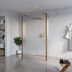 Fortifura Galeria Vrijstaande Inloopdouche - 120x200cm - Helder geribbeld - antikalk - 8mm veiligheidsglas - 2 zijwanden 40cm - wandsteunen en hoekprofielen - Geborsteld koper PVD (Koper) SW927772 2x/