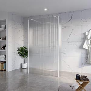 Fortifura Galeria Vrijstaande Inloopdouche - 120x200cm - Helder geribbeld - antikalk - 8mm veiligheidsglas - 2 zijwanden 40cm - wandsteunen en hoekprofielen - Wit mat SW927768 2x/SW797953/SW797948 2x/