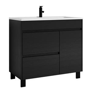 Badplaats Badkamermeubel Set Salzburg 80 cm - Zwart Houtnerf - Staand Badmeubel met Wastafel