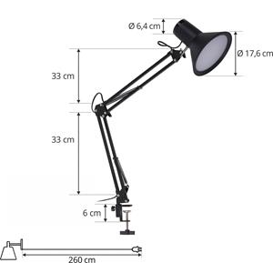 LINDBY LED klemlamp Undra, zwart, dimbaar, verstelbaar